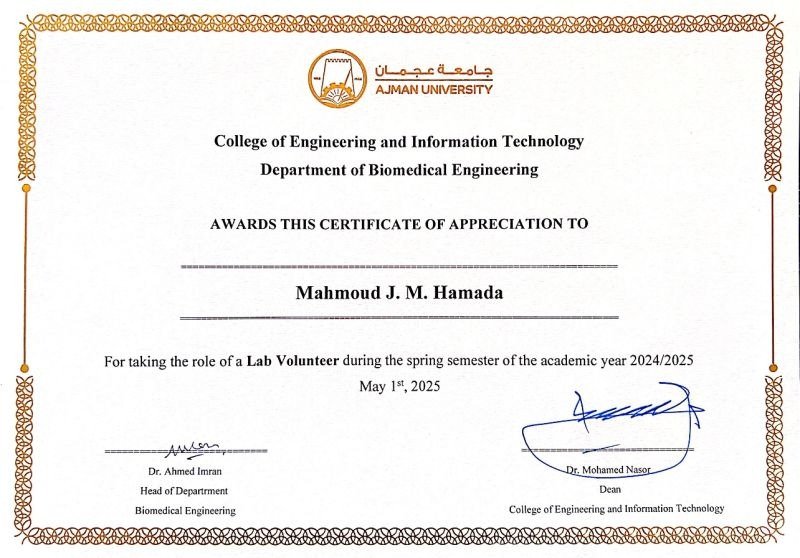 Volunteering in Biomedical Engineering Labs: A Journey of Growth and Gratitude 1 Volunteering in Biomedical Engineering Labs: A Journey of Growth and Gratitude